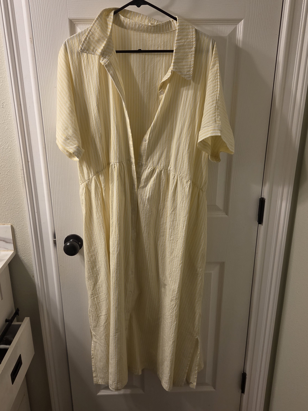 100% Cotton Light Yellow Short Sleeve Button-Front Women’s Dress 2XL
